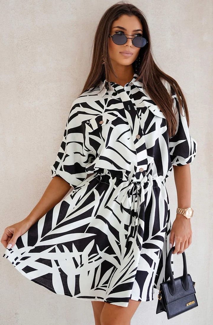 Esther Tropical Floral Patterned Dress - Black