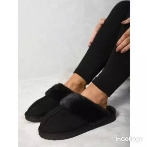 Faux Fur Lined Slip On Slipper - Black