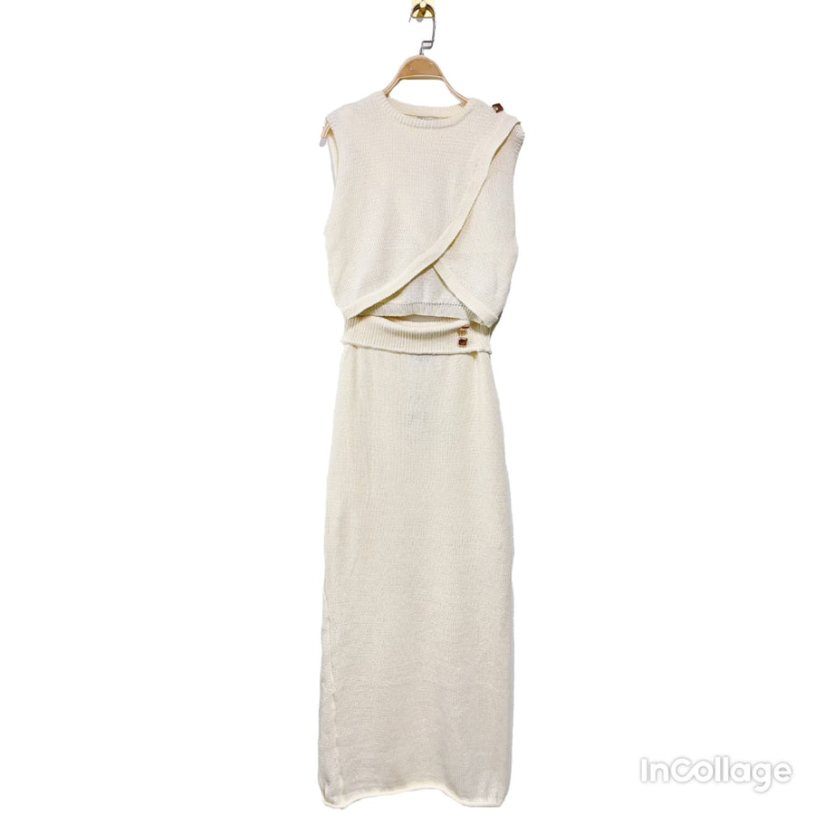 Fine Knit Wrap Crop Top & Maxi Skirt - Cream