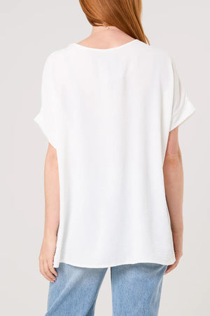 Floaty V-Neck Short Sleeve Top/Necklace - White