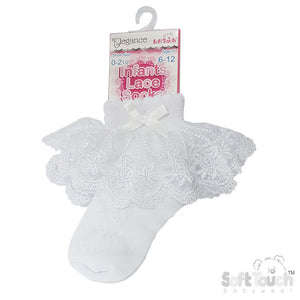 Frilly Lace Bow Ankle Socks - White