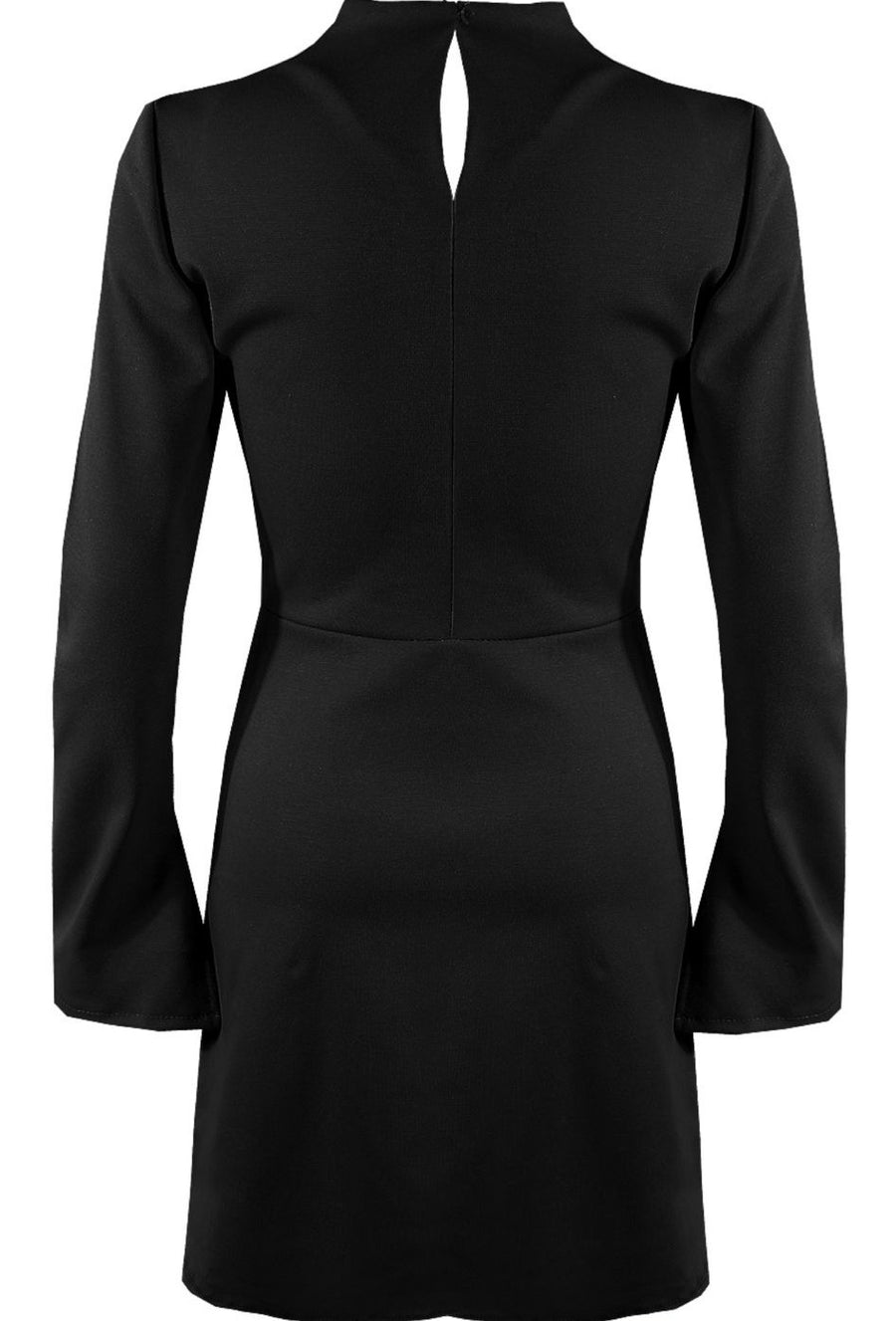 High Neck Shift Mini Dress With Open Cuffs - Black