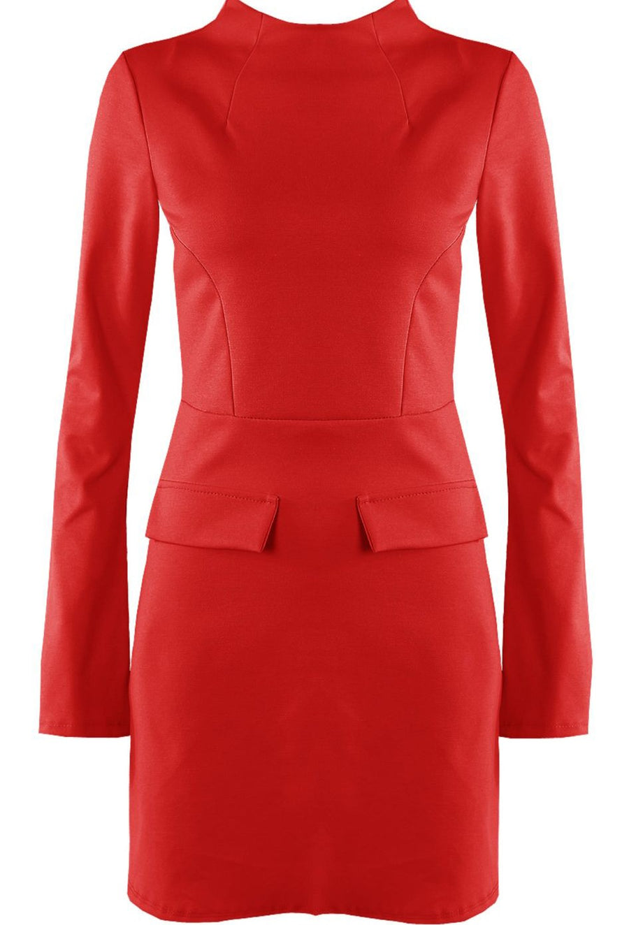 High Neck Shift Mini Dress With Open Cuffs - Red
