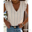 Load image into Gallery viewer, Kaari Broderie Cotton Linen Blend V-Neck Frill Sleeve Top - Stone
