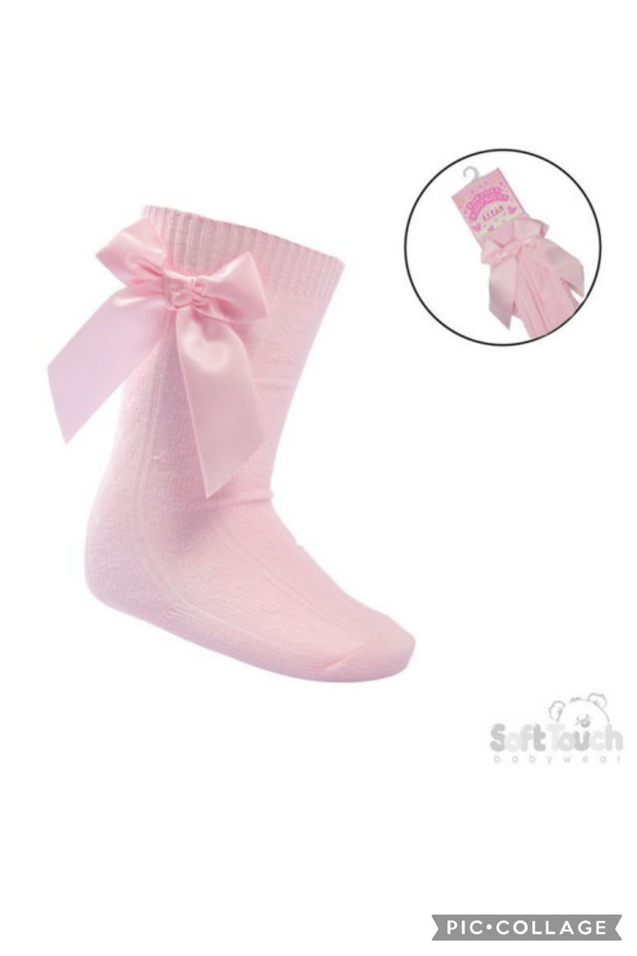 Knee Socks With Satin Bow - Pink