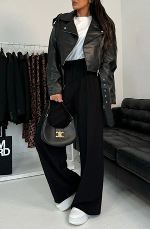Kym Pocket Detail Wide Leg Trousers - Black
