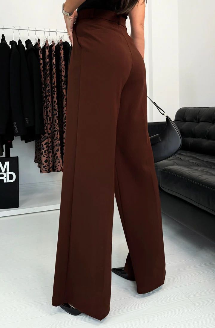 Kym Pocket Detail Wide Leg Trousers - Brown
