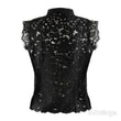 Load image into Gallery viewer, Lace Mandarin Waistcoat Top - Black
