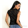 Load image into Gallery viewer, Lace Mandarin Waistcoat Top - Black

