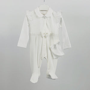 Laser Floral & Bow Sleepsuit - White