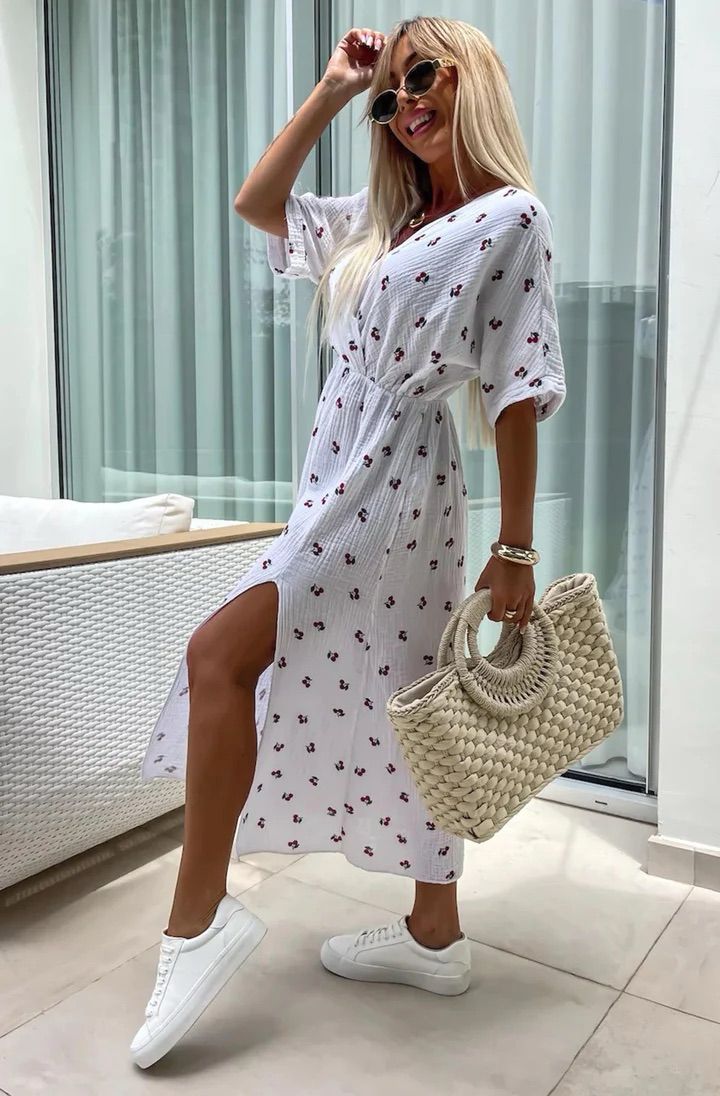 Lyn Cherry Front Wrap Side Slit Midaxi - Ivory