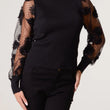 Load image into Gallery viewer, Mesh Flower Sleeve Turtle Neck Jumper - Black
