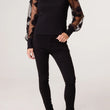 Load image into Gallery viewer, Mesh Flower Sleeve Turtle Neck Jumper - Black
