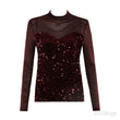 Load image into Gallery viewer, Mesh Sequin Long Sleeve Top - Burgundy
