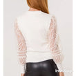 Load image into Gallery viewer, Mesh Sleeve High Neck Thin Knit Top - Ivory
