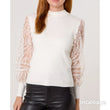 Load image into Gallery viewer, Mesh Sleeve High Neck Thin Knit Top - Ivory
