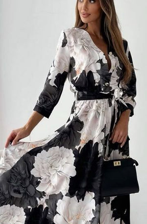 Monika Floral Chiffon Maxi Dress - Black