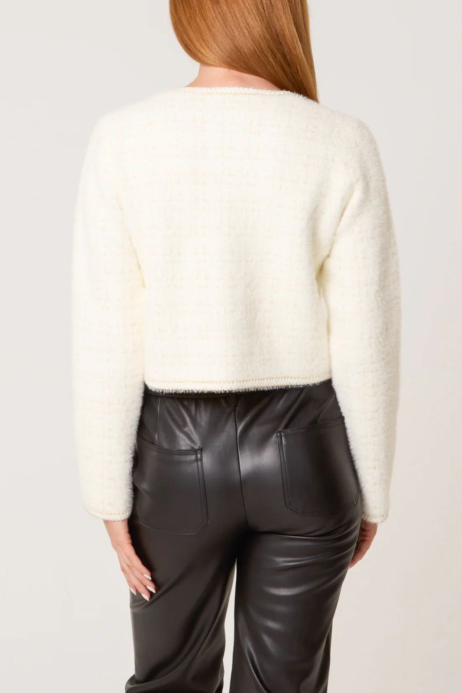 Pearl Button Check Knit Cardigan - Ivory