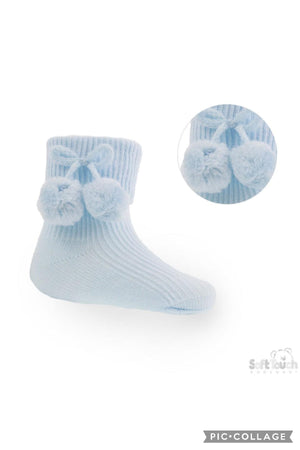 Pom Pom Ankle Socks - Blue