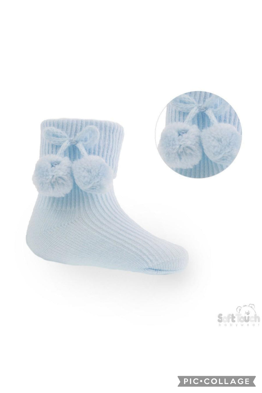 Pom Pom Ankle Socks - Blue