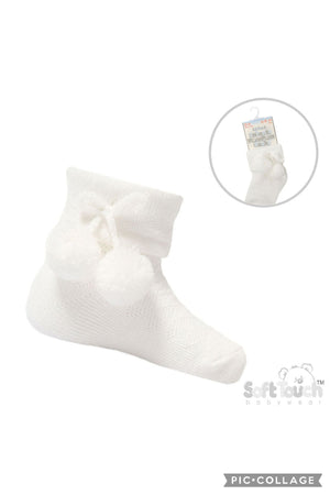 Pom Pom Ankle Socks - White