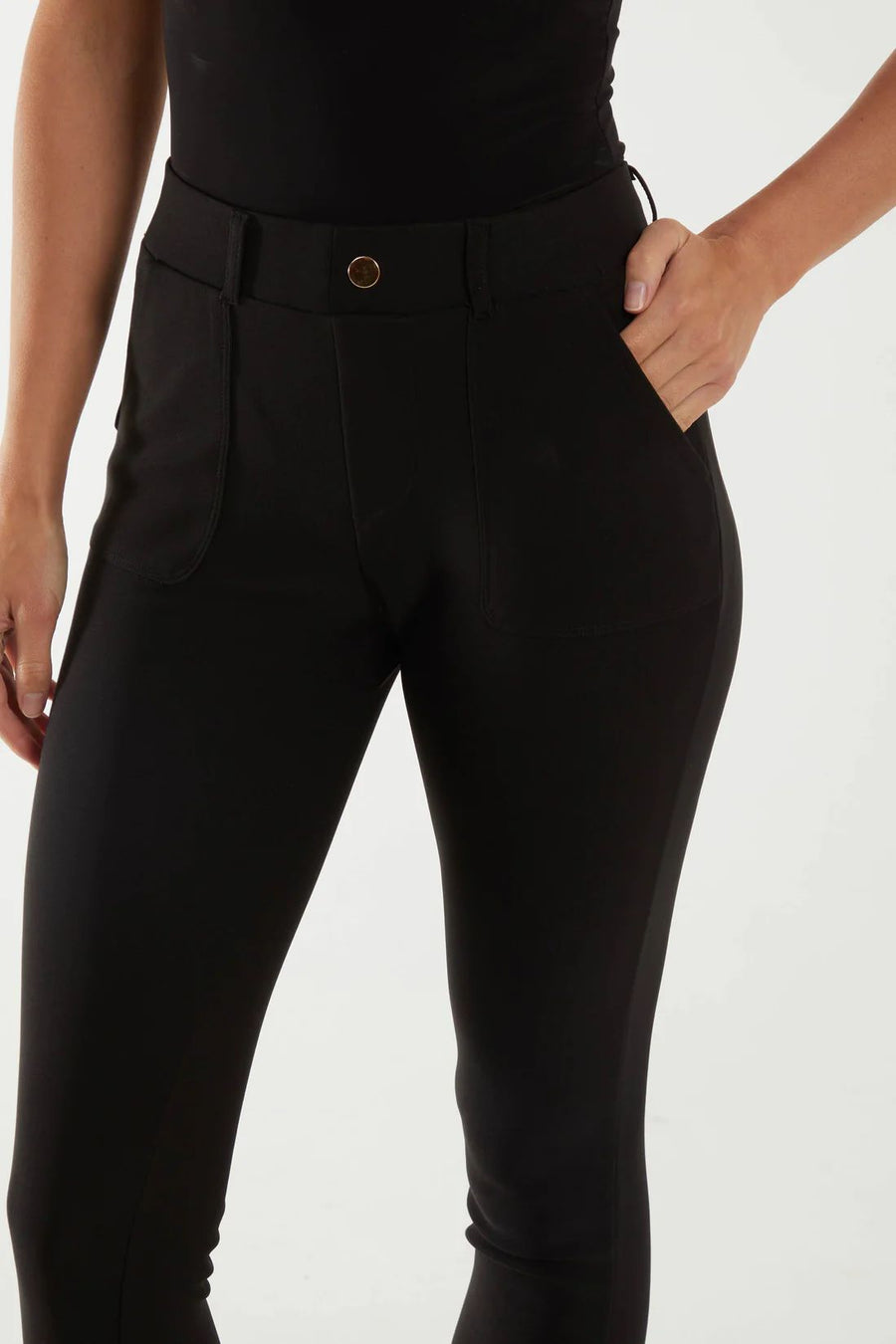 Ponte Pocket Slim Fit Trousers - Black