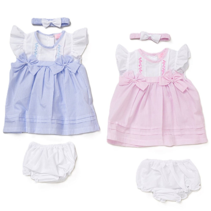 Baby Girls Bow Dress, Pant And Headband Set - Sky