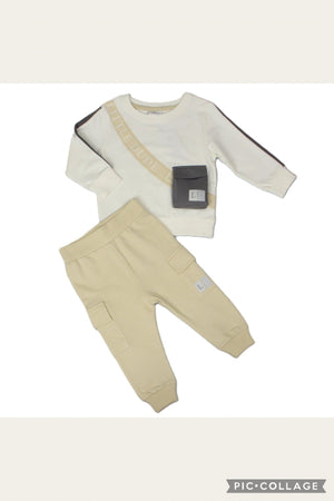 Baby Boys Cool Dude Top & Jog Pants Outfit - Cream