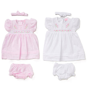 Baby Girls Floral Dress, Pants And Headband Set - White