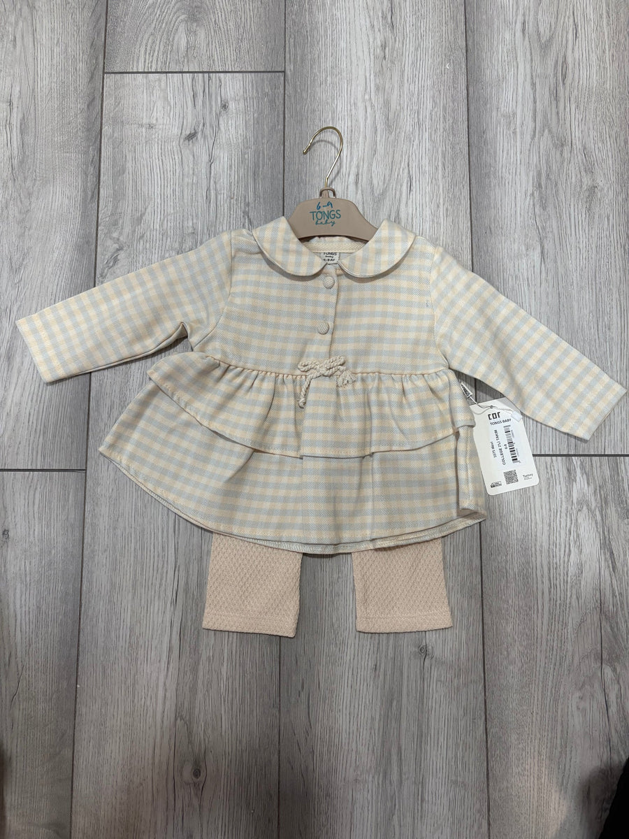Baby Girls 2 Piece Spanish Check Set - Blue/Cream