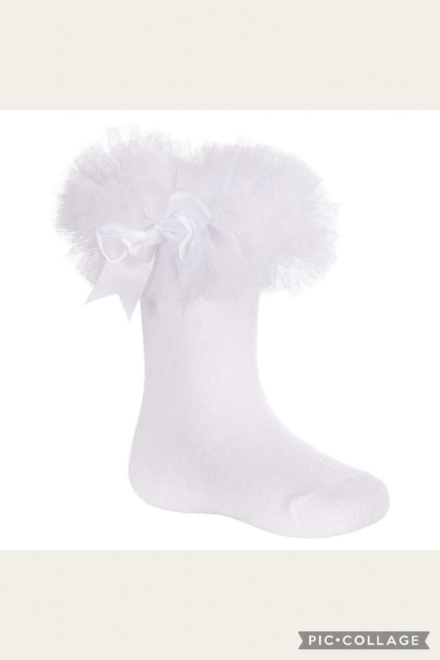 Baby Girls Tutu Frill Socks With Bow - White