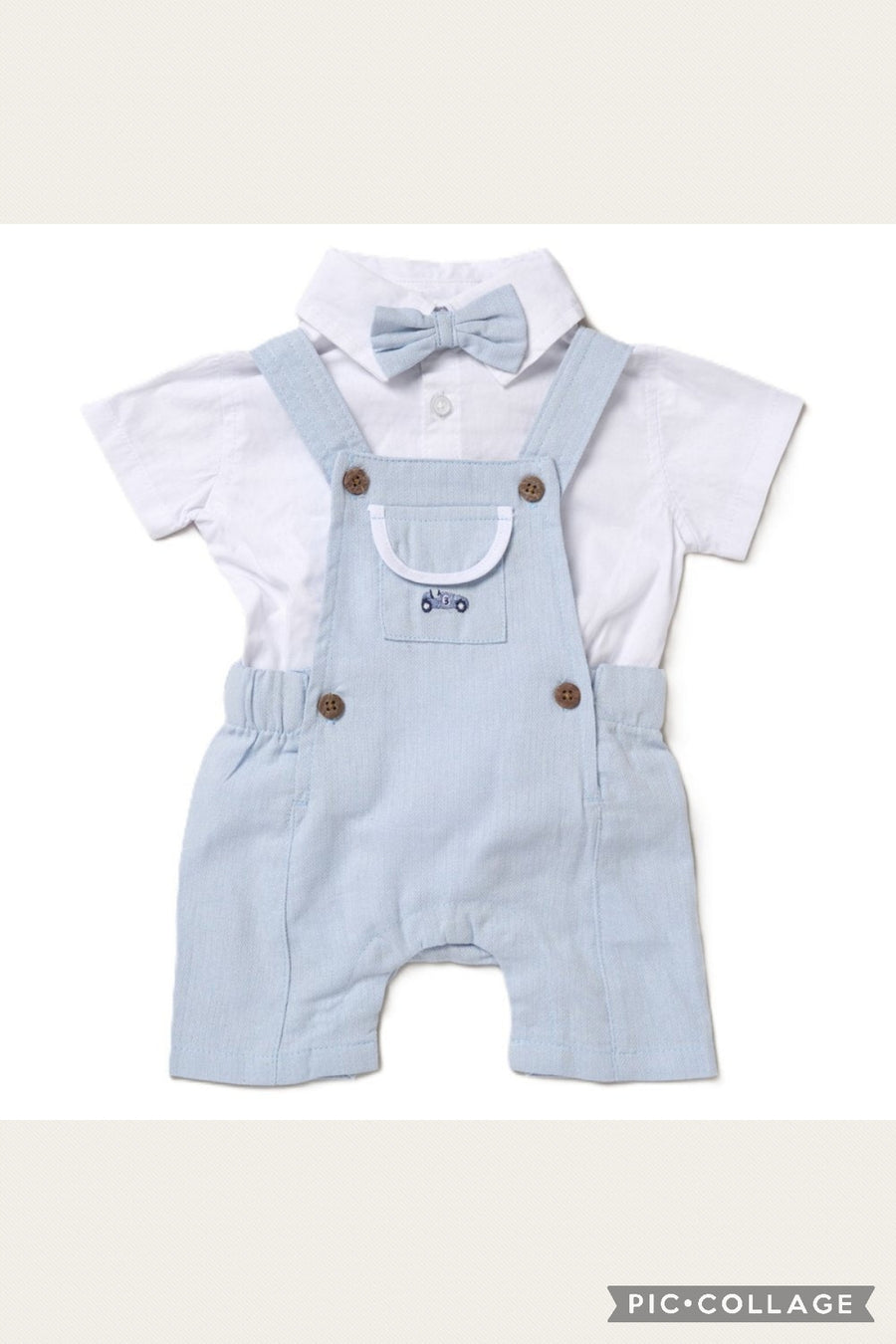 Baby Boys Dungaree & Bodysuit With Bowtie - Blue