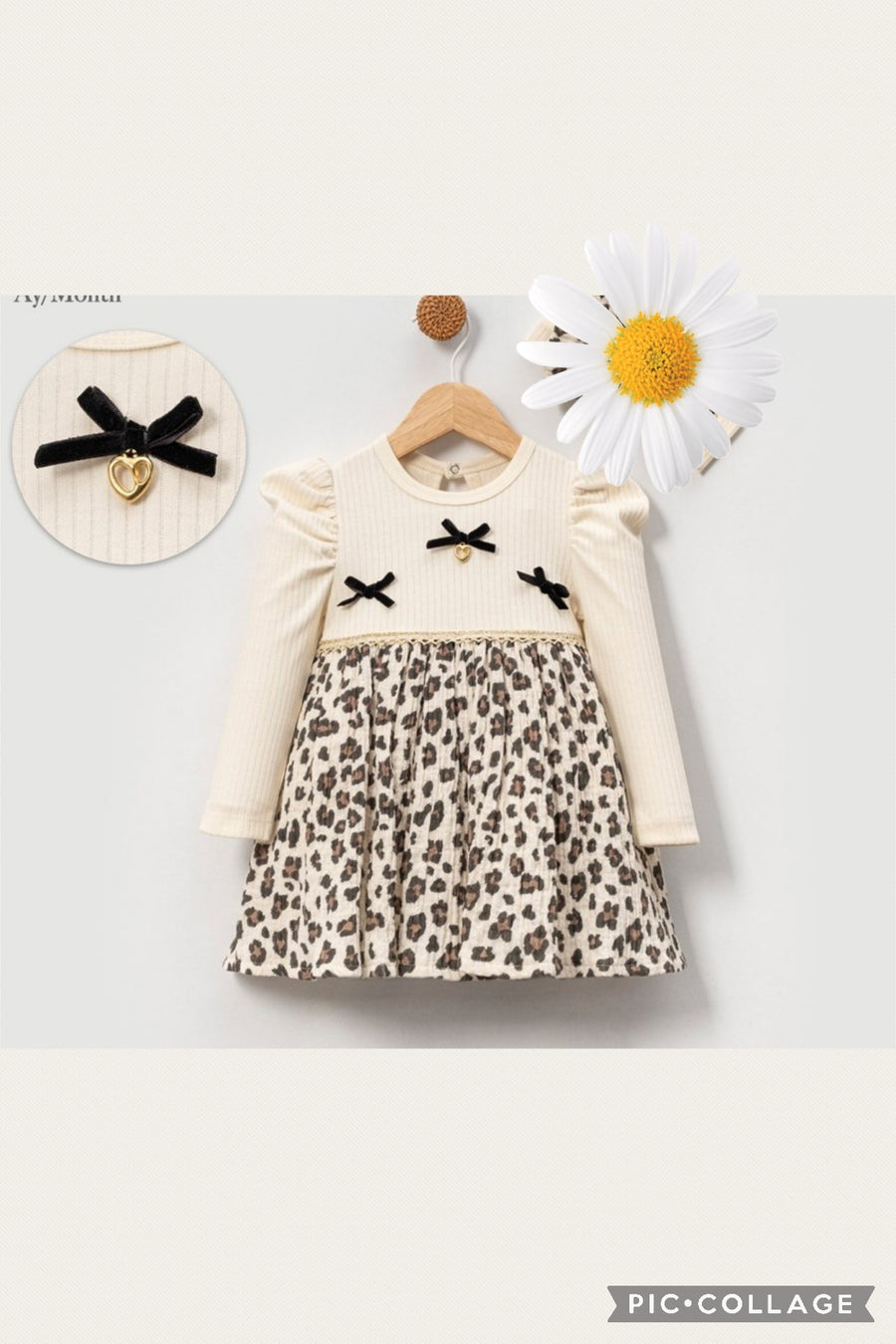 Baby Girls Triple Bow Dress - Leopard