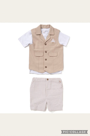 Baby Boys Waistcoat & Shorts Set - Beige