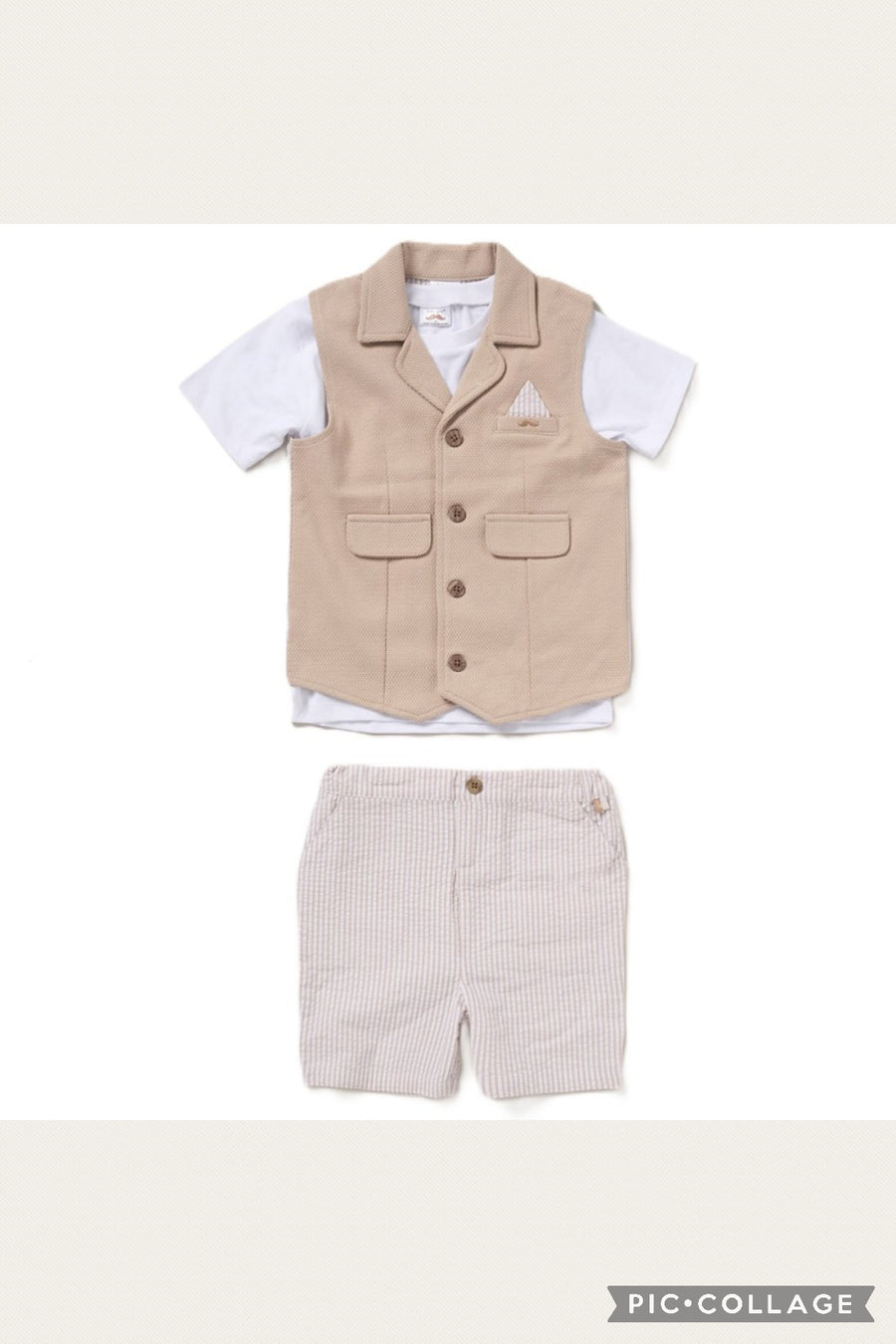 Baby Boys Waistcoat & Shorts Set - Beige