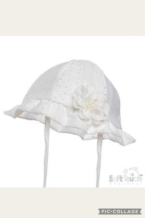 Girls Broderie Anglaise Hat - White