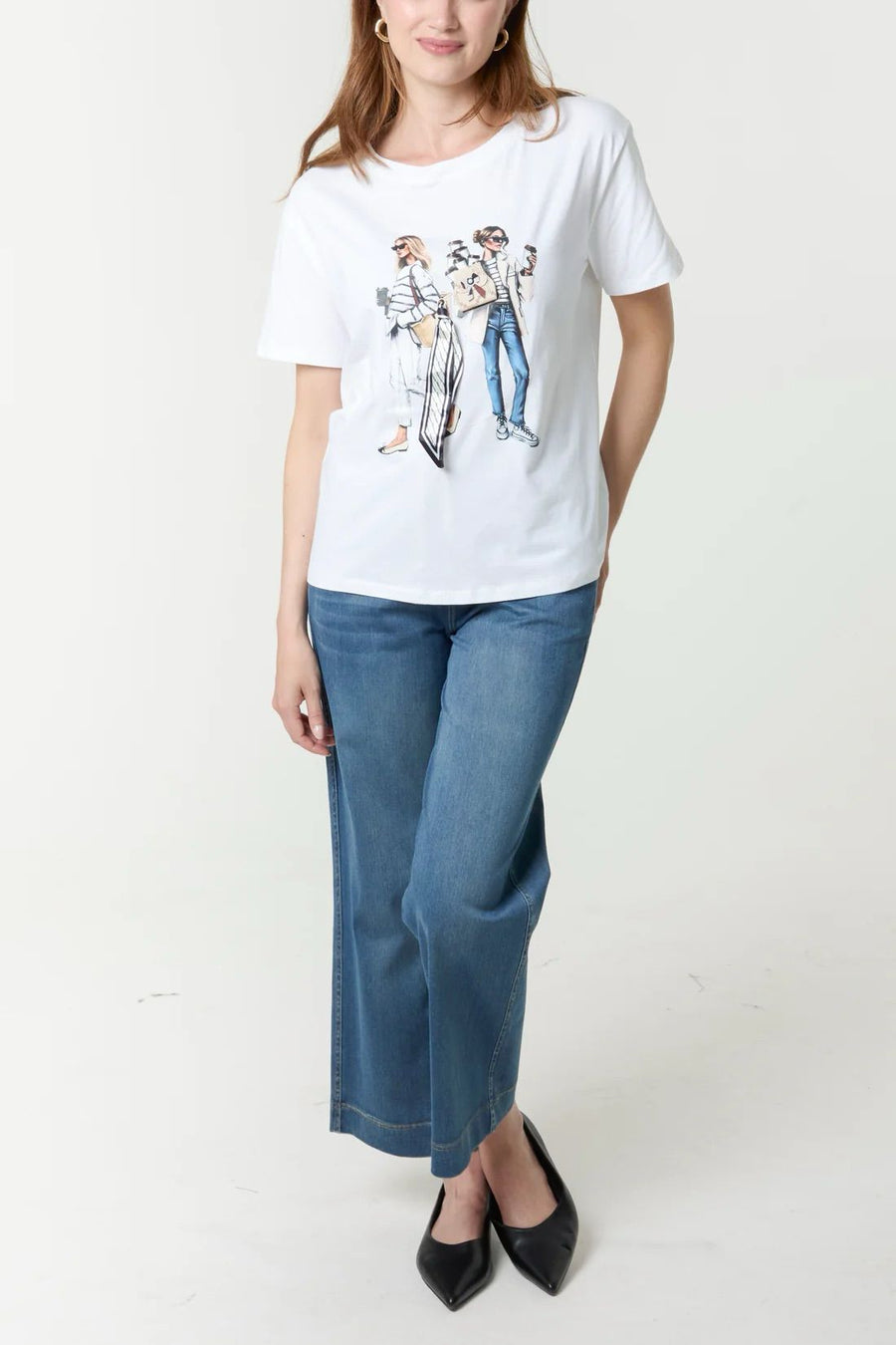 Adorned Graphic Illustration T-Shirt - White