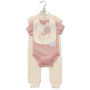 Baby Girls 3 Piece All In One Set - Pink