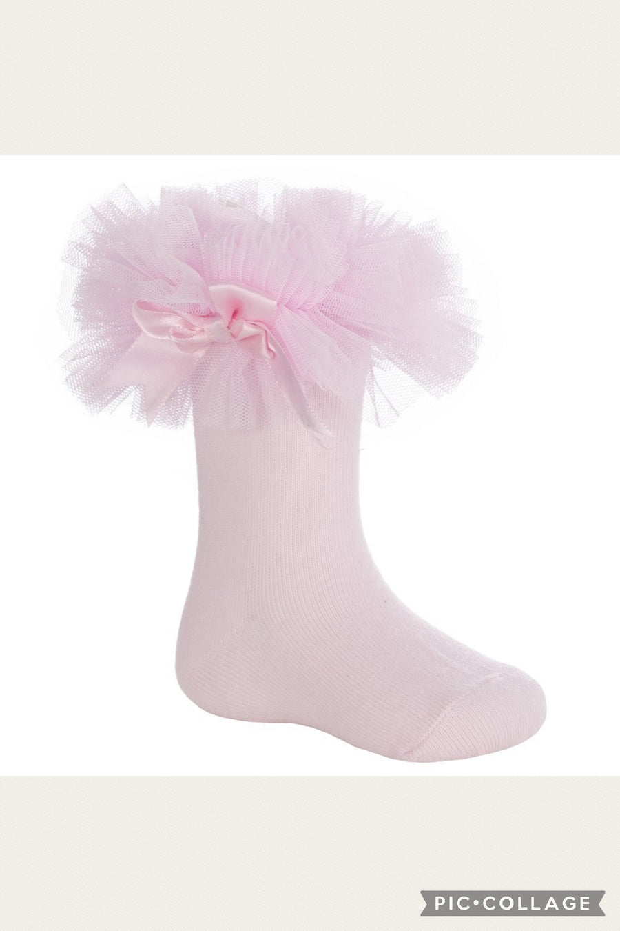 Baby Girls Tutu Frill Socks With Bow - Pink