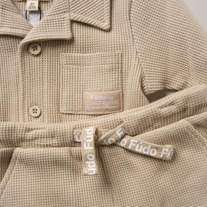 Baby Boys Waffle Shirt, Shorts And Sunglasses Set - Beige