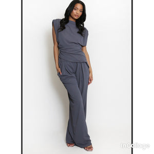 Asymmetric Hem Top & Wide Leg Trousers - Graphite