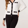 Load image into Gallery viewer, Contrast Pearl Cardigan &amp; Trouser Co-Ord - Ivory/Black
