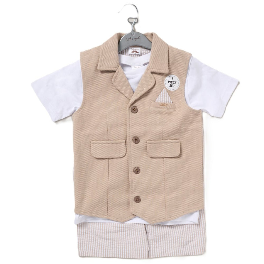Baby Boys Waistcoat & Shorts Set - Beige
