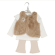 Load image into Gallery viewer, Girls Faux Fur Gilet, Top &amp; Leggings Set - Beige
