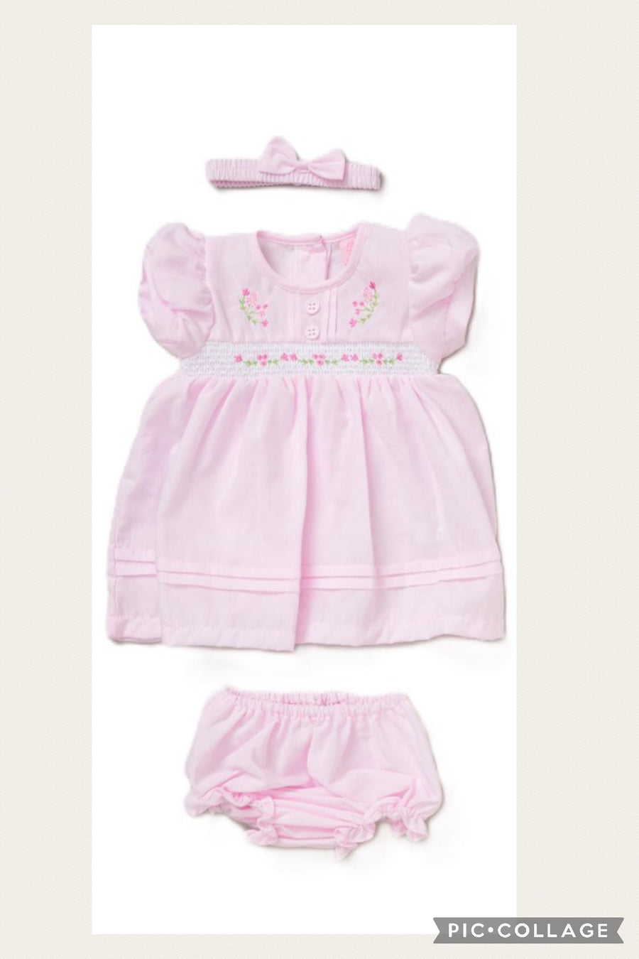 Baby Girls Floral Dress, Pants And Headband Set - Pink