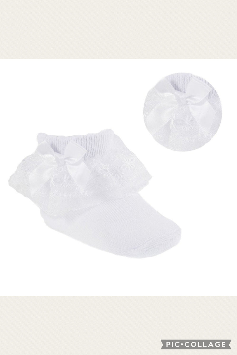 Girls Lace Socks With Flower Trim - White