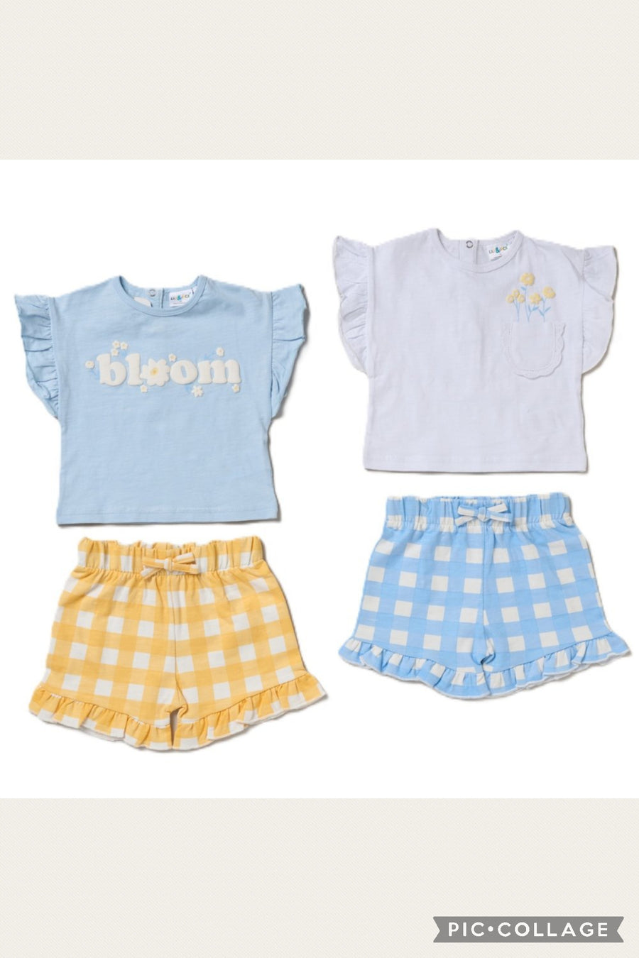 Baby Girls 2 Pack T-Shirt & Shorts - White/Blue/Yellow