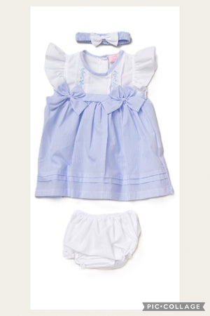 Baby Girls Bow Dress, Pant And Headband Set - Sky