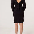 Load image into Gallery viewer, V-Neck &amp; Bow Back Knit Dress - Black
