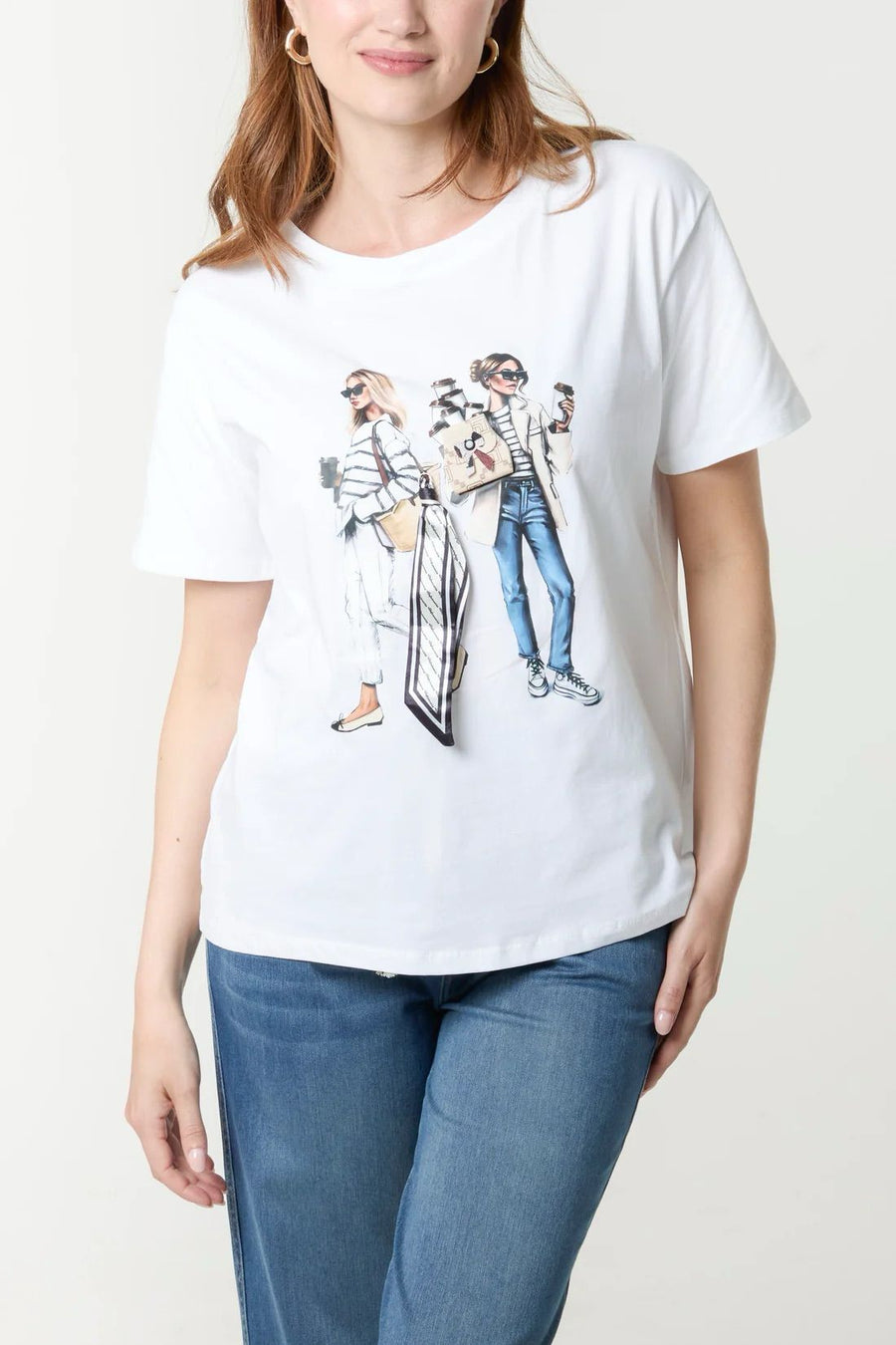 Adorned Graphic Illustration T-Shirt - White